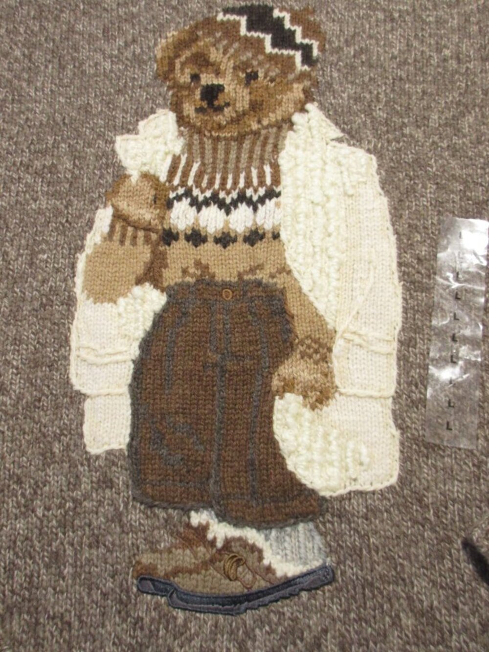 NWT Polo Ralph Lauren Women's Polo Bear in Brown Multi Wool-Blend Knit Hoodie L - Picture 5 of 9
